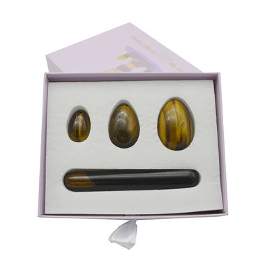 4pcs Tiger Eye Drilled Yoni Eggs And Wands Set met doos Perfect voor feestdagen en steen beeldhouwcollectie