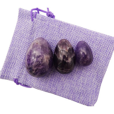 Edelstenen houtsnijwerk Natuurlijke amethist kristal ei set van 3pcs hand gesneden kegel jade eieren voor vrouwen empowerment