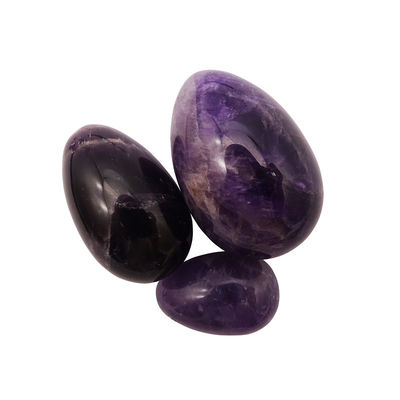 Edelstenen houtsnijwerk Natuurlijke amethist kristal ei set van 3pcs hand gesneden kegel jade eieren voor vrouwen empowerment
