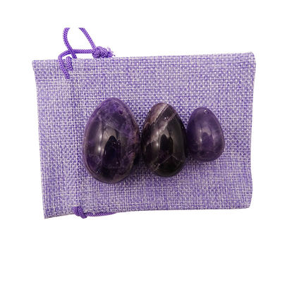 Edelstenen houtsnijwerk Natuurlijke amethist kristal ei set van 3pcs hand gesneden kegel jade eieren voor vrouwen empowerment