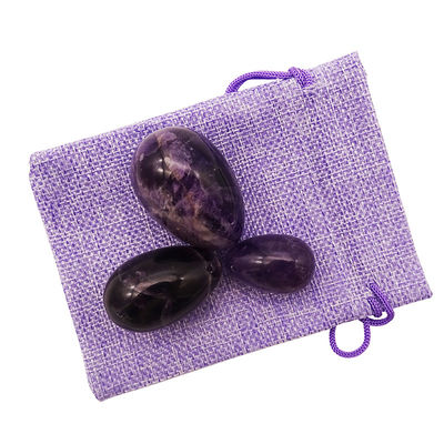 Edelstenen houtsnijwerk Natuurlijke amethist kristal ei set van 3pcs hand gesneden kegel jade eieren voor vrouwen empowerment