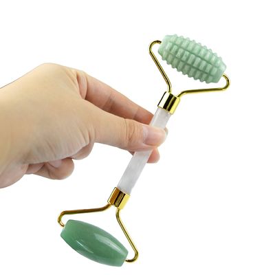 Custom Logo Groen Aventurine Gezicht Jade Roller Gua Sha Tools Crystal Handle Massager voor Gezicht Oog Nek Massage in 2024