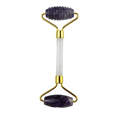 Anti-rimpel gezichtsmassage hulpmiddel Natuurlijke Amethyst Guasha Roller met geluidsvrije Jade Stone