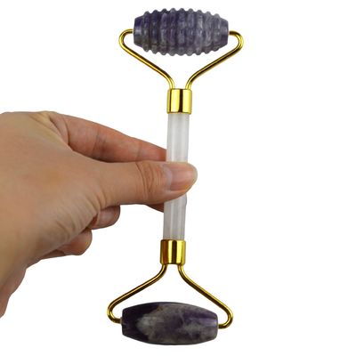 Anti-rimpel gezichtsmassage hulpmiddel Natuurlijke Amethyst Guasha Roller met geluidsvrije Jade Stone