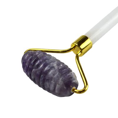 Anti-rimpel gezichtsmassage hulpmiddel Natuurlijke Amethyst Guasha Roller met geluidsvrije Jade Stone