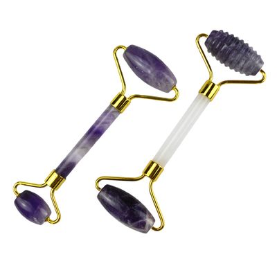 Anti-rimpel gezichtsmassage hulpmiddel Natuurlijke Amethyst Guasha Roller met geluidsvrije Jade Stone
