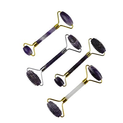 Natuurlijke gesneden gezicht Guasha Massage Amethyst Gezichtsroller Gua Sha voor Gezicht Oog Nek Lichaam Op maat gemaakt Logo beschikbaar