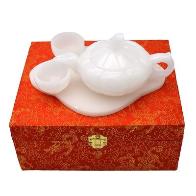 Gepolijst witte jade thee top sculpture ambacht in Chinese stijl voor high class home decor