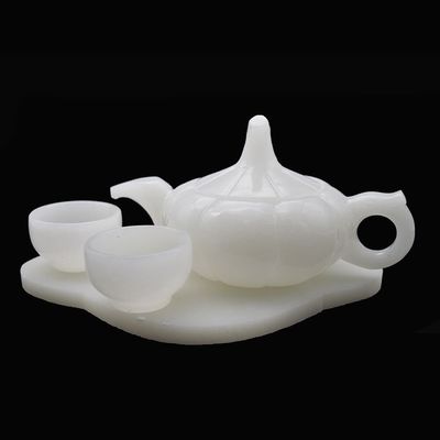 Gepolijst witte jade thee top sculpture ambacht in Chinese stijl voor high class home decor