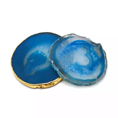 Ovale gepolijste natuurlijke kristal-agate plakjes Gold Rim Agate Coaster met MASCOT thema Ovale vorm Ovale ontwerp Oval