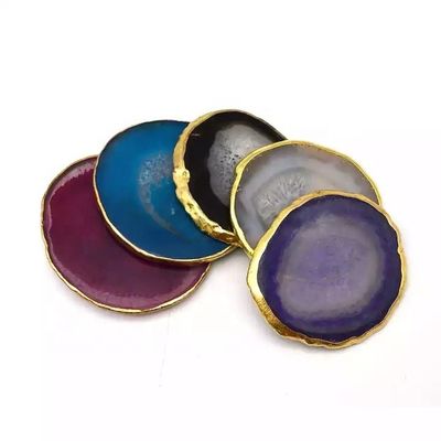 Ovale gepolijste natuurlijke kristal-agate plakjes Gold Rim Agate Coaster met MASCOT thema Ovale vorm Ovale ontwerp Oval