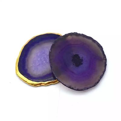 Ovale gepolijste natuurlijke kristal-agate plakjes Gold Rim Agate Coaster met MASCOT thema Ovale vorm Ovale ontwerp Oval