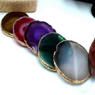 Ovale gepolijste natuurlijke kristal-agate plakjes Gold Rim Agate Coaster met MASCOT thema Ovale vorm Ovale ontwerp Oval