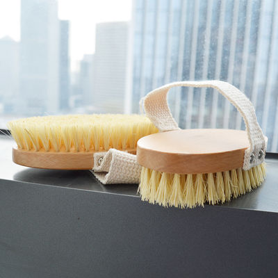 Sisal Bristle Drooglichaamborstel voor het exfoliëren van cellulitis en het masseren van droge huid in houten kleur