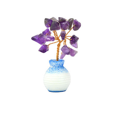 Kleurrijke edelstenen chips messing bedraad geluksboom met chakra helende stenen Verbeter uw huis decoraties en ornamenten
