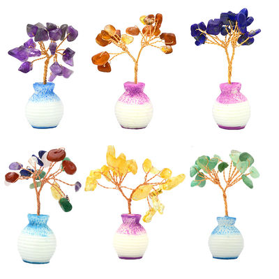 Kleurrijke edelstenen chips messing bedraad geluksboom met chakra helende stenen Verbeter uw huis decoraties en ornamenten