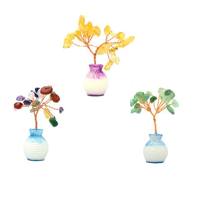 Kleurrijke edelstenen chips messing bedraad geluksboom met chakra helende stenen Verbeter uw huis decoraties en ornamenten