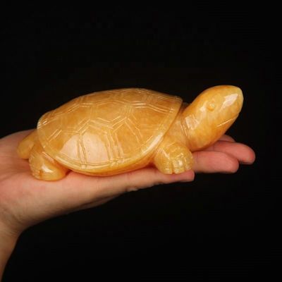 Feng Shui stijl gepolijst gele jade schildpad edelsteen houtsnijwerk bureau totem geluk charme