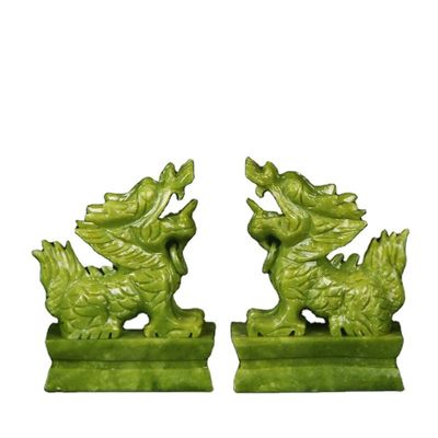 Groene edelsteen Feng Shui Gravure Figuur dier gesneden Chinees Jaar Jade Pixiu standbeeld voor Feng Shui Paar van decoratie