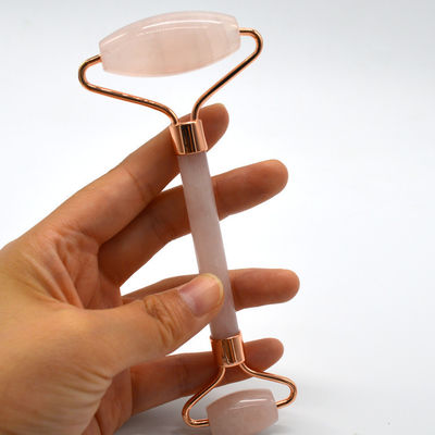 Gepersonaliseerd logo beschikbaard Rose Gold Jade Roller voor gezichtsverzorging 100% natuurlijke Double Head Rose Quartz Facial Roller Gezichtsslimming