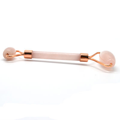 Gepersonaliseerd logo beschikbaard Rose Gold Jade Roller voor gezichtsverzorging 100% natuurlijke Double Head Rose Quartz Facial Roller Gezichtsslimming