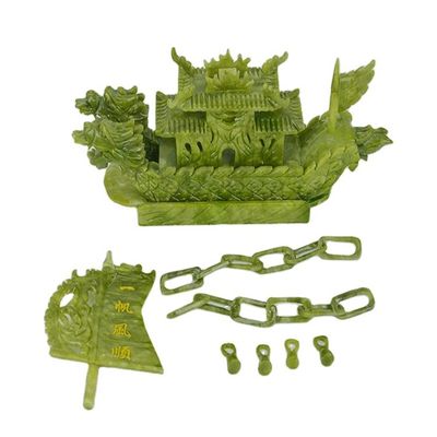 Handgemaakte 28cm Chinese geluk decoratie Jade steen Craft Dragon Boats voor ornament / cadeau