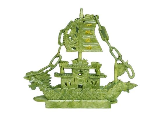 Handgemaakte 28cm Chinese geluk decoratie Jade steen Craft Dragon Boats voor ornament / cadeau
