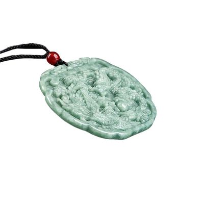 Liefdesthema Natuurlijke Jadeit Halsketting Hanger in Feng Shui stijl met gunstige draak en Phoenix