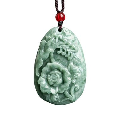 Jadeit Pioen Bloem Magpie Hanger Jade Sweater Ketting Verbazingwekkende kunst Verzamelstuk Voor mannen en vrouwen