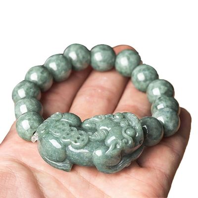 Gekerfde jadeit armband Olie Groen Pixiu Mannen En Vrouwen Charme Armbanden Accessoires Verjaardag Geschenk Ring 13mm Kralen Diameter