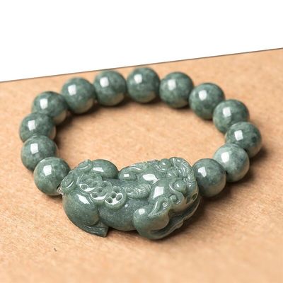 Gekerfde jadeit armband Olie Groen Pixiu Mannen En Vrouwen Charme Armbanden Accessoires Verjaardag Geschenk Ring 13mm Kralen Diameter
