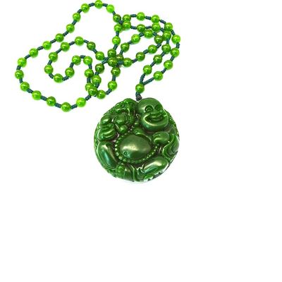 Feng Shui-stijl Regionaal kenmerk Natuurlijk groen Grote Jade Gelukkige Boeddha hanger Halsketting met kettingen