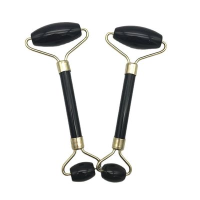2024 Natural Black Obsidian Gua Sha Jade Facial Guasha Roller Massager voor gezichts- en nekverzorging Schoonheid door Silver Metal