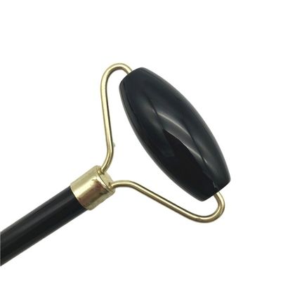 2024 Natural Black Obsidian Gua Sha Jade Facial Guasha Roller Massager voor gezichts- en nekverzorging Schoonheid door Silver Metal