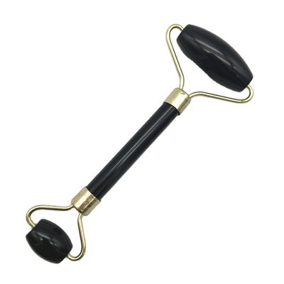 2024 Natural Black Obsidian Gua Sha Jade Facial Guasha Roller Massager voor gezichts- en nekverzorging Schoonheid door Silver Metal