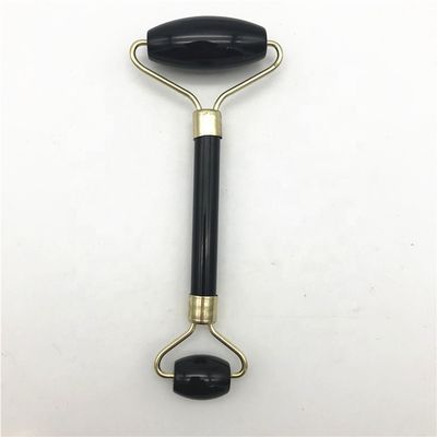 2024 Natural Black Obsidian Gua Sha Jade Facial Guasha Roller Massager voor gezichts- en nekverzorging Schoonheid door Silver Metal