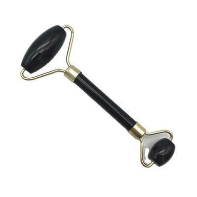 2024 Natural Black Obsidian Gua Sha Jade Facial Guasha Roller Massager voor gezichts- en nekverzorging Schoonheid door Silver Metal