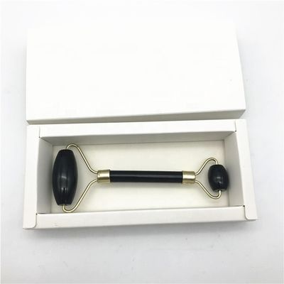 2024 Natural Black Obsidian Gua Sha Jade Facial Guasha Roller Massager voor gezichts- en nekverzorging Schoonheid door Silver Metal