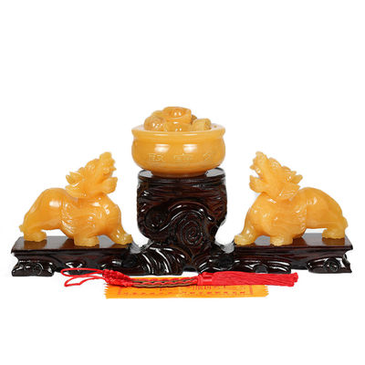 Store Display Gele Jade Pixiu Beeld Fengshui Geschenk voor rijkdom en welvaart