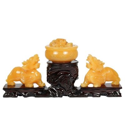 Store Display Gele Jade Pixiu Beeld Fengshui Geschenk voor rijkdom en welvaart