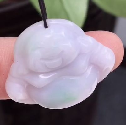 Groen Draagbare Natuurlijke Birma Paarse Gekerfde Jadeit Jade Lachende Boeddha Hanger voor Vrouwen en Kinderen Natuurlijke Kleur