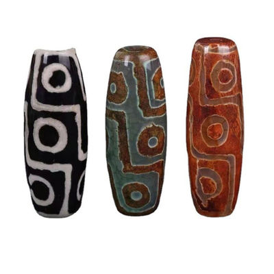 Techniek Gepolijste natuurlijke losse edelsteen Tibetaanse 9Oog Dzi Perlen 40mm Agate Barrel Perlen voor sieraden