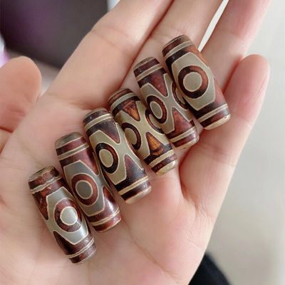 Techniek Gepolijste natuurlijke losse edelsteen Tibetaanse 9Oog Dzi Perlen 40mm Agate Barrel Perlen voor sieraden