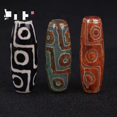 Techniek Gepolijste natuurlijke losse edelsteen Tibetaanse 9Oog Dzi Perlen 40mm Agate Barrel Perlen voor sieraden