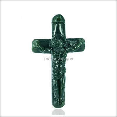 Natuurlijke groene HeTian Jadee hanger gesneden Jezus Christus kruis hanger halsketting mode sieraden voor mannen en vrouwen mode