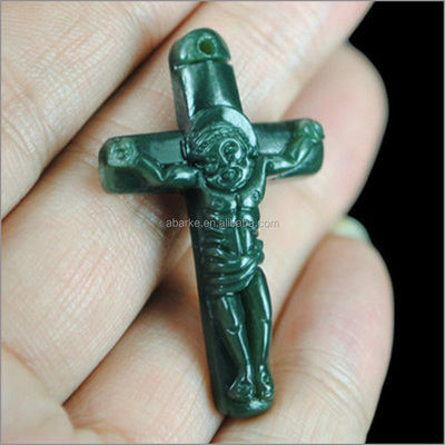 Natuurlijke groene HeTian Jadee hanger gesneden Jezus Christus kruis hanger halsketting mode sieraden voor mannen en vrouwen mode