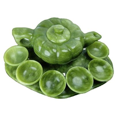 Chinese traditionele handwerk jade theepot set met 6 kopjes en 1 jade plaat Limited Edition Gemstone Collection