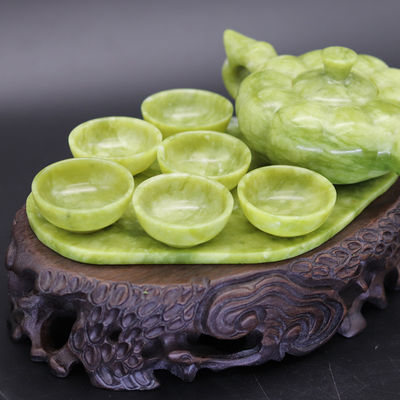 Chinese traditionele handwerk jade theepot set met 6 kopjes en 1 jade plaat Limited Edition Gemstone Collection