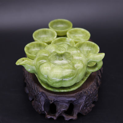Chinese traditionele handwerk jade theepot set met 6 kopjes en 1 jade plaat Limited Edition Gemstone Collection