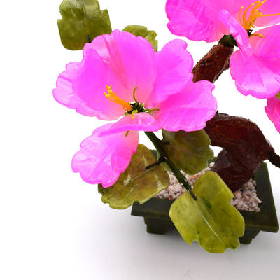 Gepersonaliseerd logo beschikbaar Chinese Jade Stone Bloemen Bomen Rode Decoratieve Bloem Kristallen Bomen voor B2B Marke